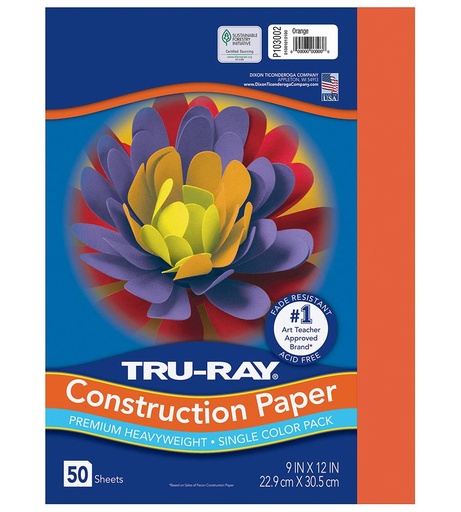 [103002 PAC] 9x12 Orange Tru-Ray Construction Paper 50ct Pack