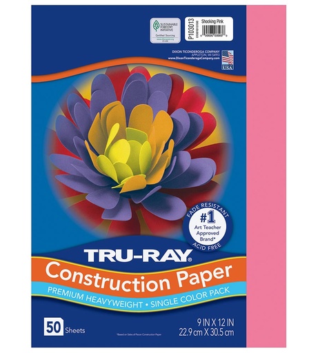 [103013 PAC] 9x12 Shocking Pink Tru-Ray Construction Paper 50ct Pack