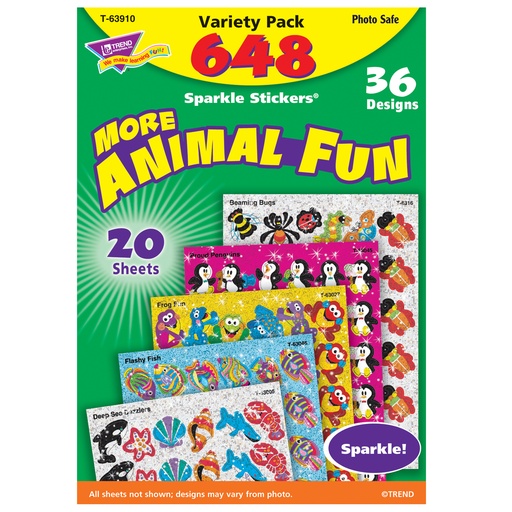 [63910 T] TREND® Animal Fun Sparkle Stickers® Variety Pack — Animal‑themed rewards for motivation