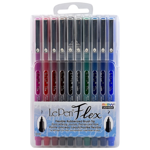 [480010A UCH] LePen® Brush Tip Flex Markers Primary 10 Colors