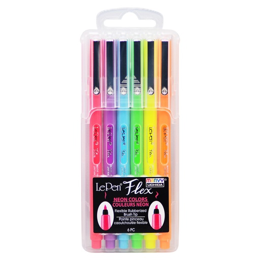 [48006F UCH] LePen® Brush Tip Flex Markers Neon 6 Colors