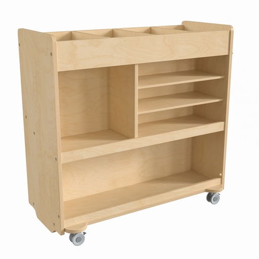 [08190 FF] Wooden 4 Compartment/5 Cubby Mobile Storage Cart with Locking Caster Wheels