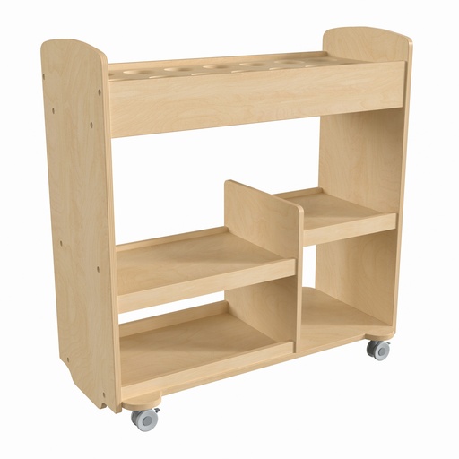 [16614 FF] Wooden 14 Round Compartment Storage Cart with Locking Caster Wheels