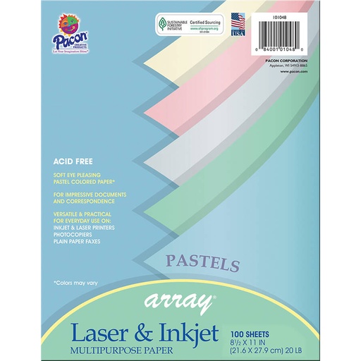 [101048 PAC] Pacon® Array Pastels Multipurpose Paper,8-1/2" x 11", 100 Sheets 