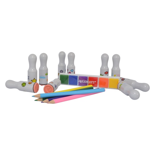 [17972 ACM] 16-Piece Stamp Set, 10 Stamps, Colored Pencils, Multi-Color Ink Pad | 17972 ACM