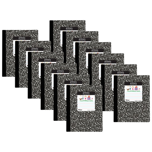 [22020-12 CL] Black Marble Primary Ruled Composition Notebooks, Pack of 12