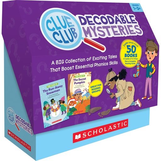 [764889 SC] Scholastic® Clue Club Decodable Mysteries — Multiple‑Copy Set (50 Books + Guide)