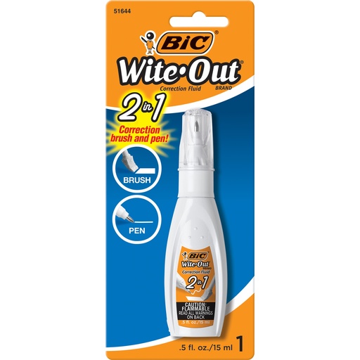 [WOPFP11 BIC] BIC® Wite‑Out® 2‑in‑1 Correction Fluid — Brush & Needle‑Point Pen (15 mL)