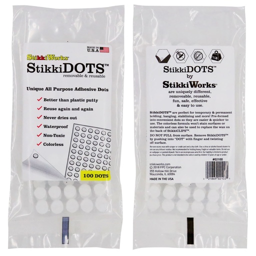 [02100 STIK] StikkiWorks® StikkiDOTS™ Adhesive Dots,3/8" diameter, 100 dots 
