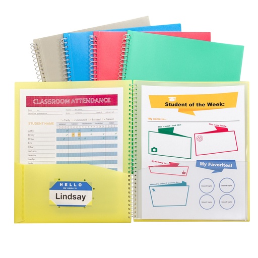 [33080 CL] 8-Pocket Spiral-Bound Poly Portfolio, Assorted Tropic Tones, Single