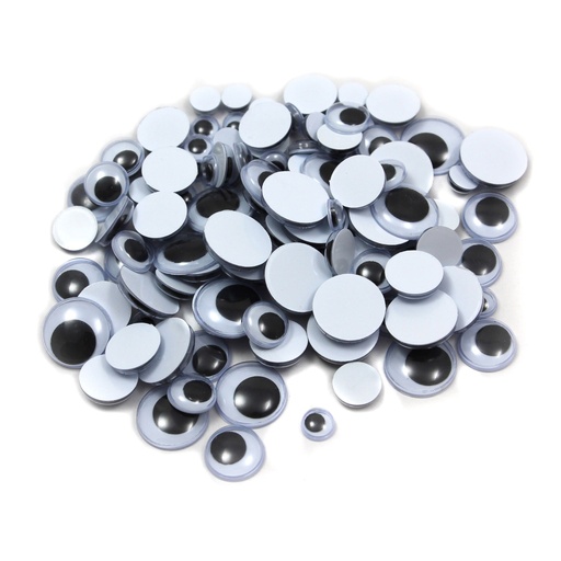 [64500 CLI] Wiggle Eyes, Assorted Sizes, Black, Pack of 100