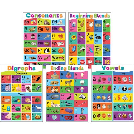 [6591 TCR] Colorful Phonics Bulletin Board Set, 5 Posters