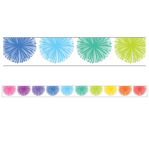 [6919 TCR] Colorful Poms Scalloped Die-Cut Border Trim, 35 Feet