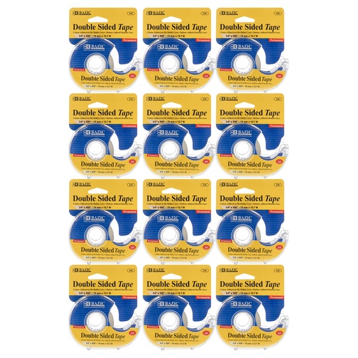[930-12 BAZ] Double Sided Permanent Tape with Dispenser, 3/4" x 500", Pack of 12