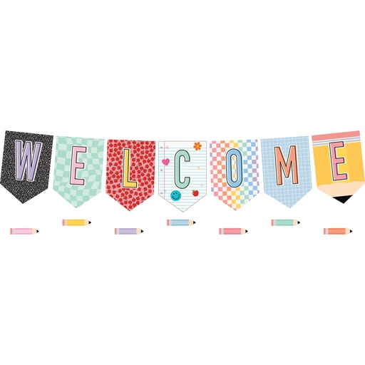 [9301 TCR] Teacher Created Resources® Cool for School Pennants Welcome Bulletin Board — 50‑Piece Set