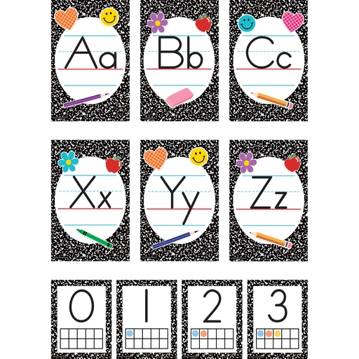 [9306 TCR] Teacher Created Resources® Cool for School Composition Alphabet Bulletin Board — 37‑Piece Set