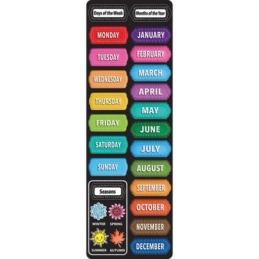 [91401 ASH] Smart Poly™, The Original Fun Mat™, Mat Runner, 15.5" x 47", Days, Months, Seasons, Chalk Loop