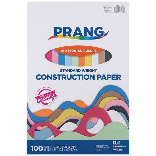 [94460 PAC] Lightweight Construction Paper, 10 Assorted Colors, 12" x 18", 100 Sheets