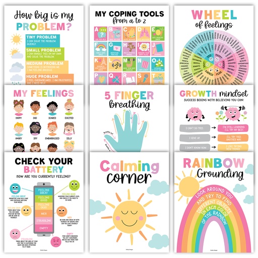 [1023 HDD] Colorful Calming Corner and Feelings Chart Posters, Set of 9