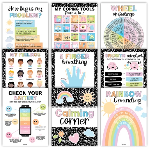 [1025 HDD] Colorful Dark Calming Corner and Feelings Chart Posters, Set of 9