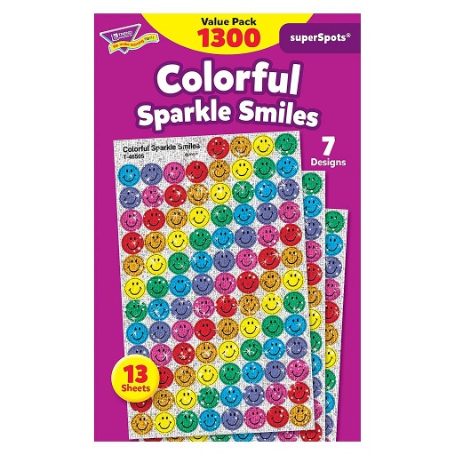 [46909 T] Trend® Colorful Sparkle Smiles superSpots® Stickers Value Pack — 1,300 Stickers