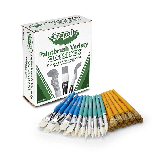 [050036 BIN] Crayola® Variety Paint Brushes Classpack, 36 Brushes (12 each of 3 styles), 36 brushes (12 Jumbo, 12 Large Flat, 12 Large Round) 