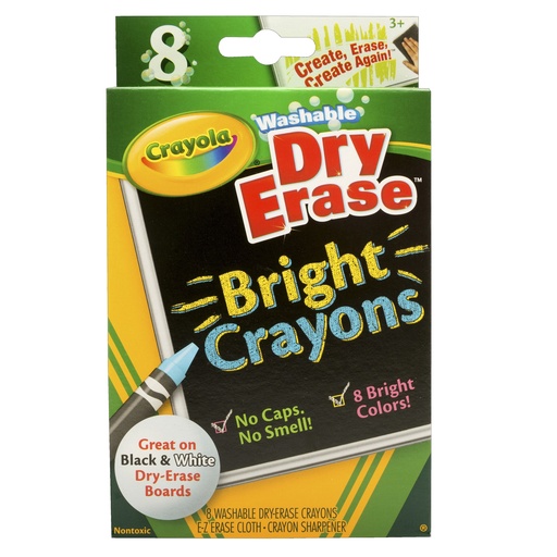 [985202 BIN] Bright Colors Dry Erase Washable Crayons 8 Count