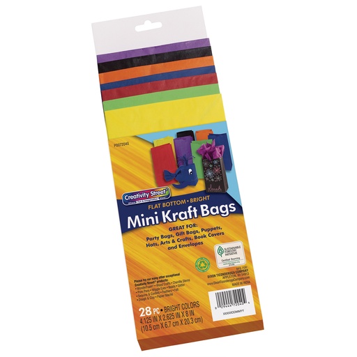 [72040 PAC] Bright Colors 4 1/8" x 2-5/8" x 8" Mini Kraft Bags 28 Bags