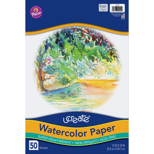 [4944 PAC] White 12" x 18" 140 lb. Watercolor Paper 50 Sheets