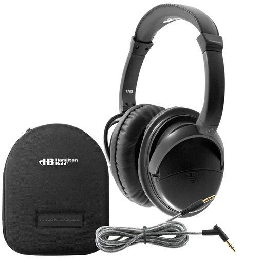 [NCHBC1 HE] HamiltonBuhl® NCHBC1 Deluxe Active Noise‑Cancelling Headphones — Over‑ear listening with 3.5 mm plug and carry case