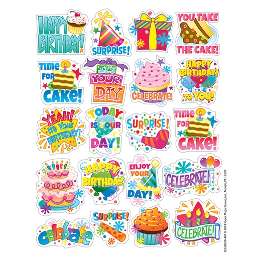 [655062 EU] Eureka® Birthday Theme Stickers — 120 Self‑Adhesive, 1" × 1"