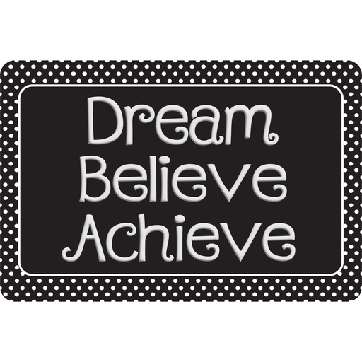 [91584 ASH] Dream, Believe, Achieve, Black with White Dots Welcome Mat 15.5" x 23.5"