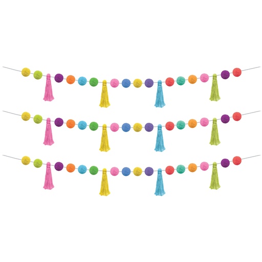 [8901-3 TCR] Colorful Pom-Poms and Tassels Garland Pack of 3