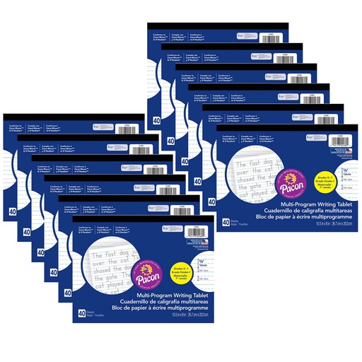[2480-12 PAC] Pacon® Multi-Program Handwriting Tablets (Long Ruled), Pack of 12, 10 1/2" x 8", 12 tablets; 40 sheets each