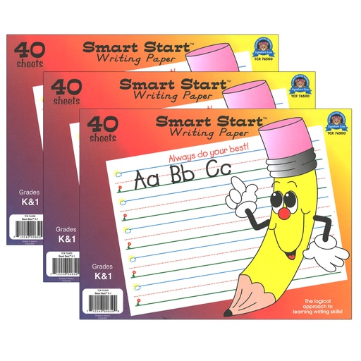[76500-3 TCR] Smart Start K-1 Writing Paper: 40 Sheet Tablets Pack of 3