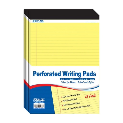 [5038 BAZ] Canary 8.5" x 11.75" Perforated Writing Pads Pack of 12