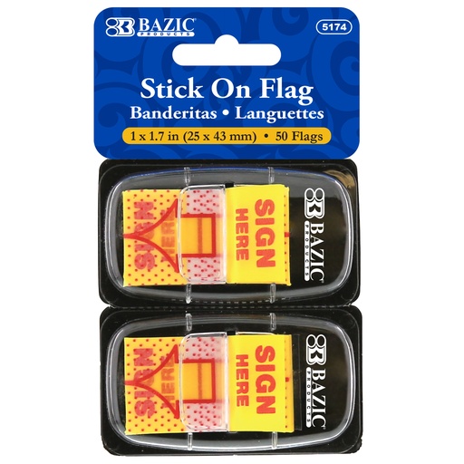 [5174 BAZ] Yellow Color Printed Sign Here Flags with Dispenser 25 ct 2 Pack