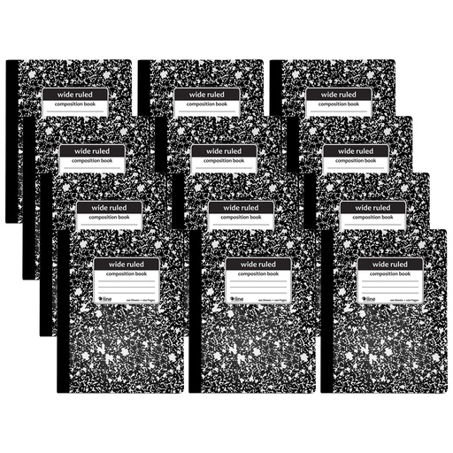 [22024-12 CL] Wide Ruled Black Marble Composition Notebooks, Pack of 12