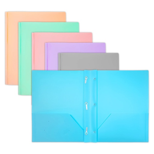 [2141 BAZ] Pastel Colors 2-Pocket Poly Portfolio with 3 Prongs Pack of 48
