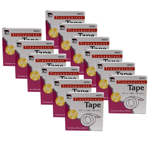 [49734-12 CLI] 3/4" Wide x 1296" Transparent Tape 12 Rolls