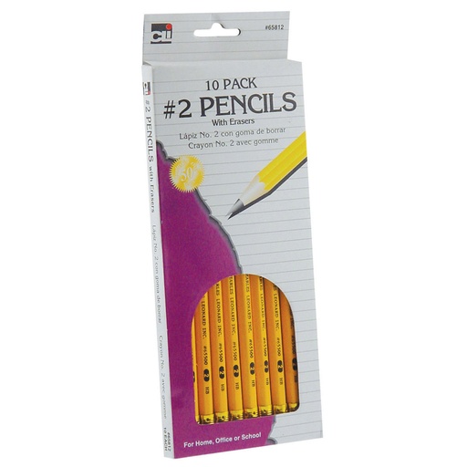 [65812 CLI] Charles Leonard® #2 Yellow Pencils with Erasers — 10/box