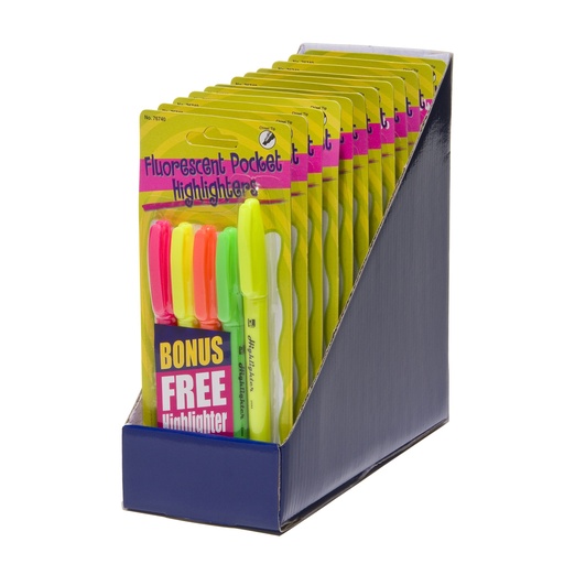 [76740ST CLI] Assorted Fluorescent Pocket Highlighters in 5 Colors 60ct