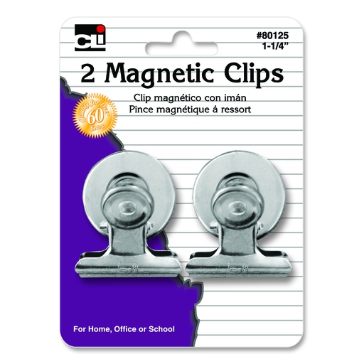 [80125 CLI] Charles Leonard® Magnetic Spring Clips — 1.25", 2/Pack