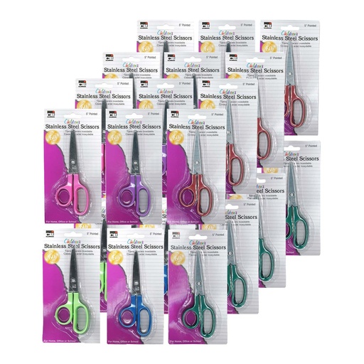 [80505-24 CLI] Assorted Children's Pointed 5" Scissors Pack of 24