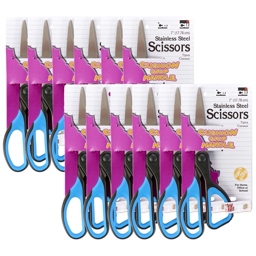 [80700-12 CLI] Charles Leonard® Cushion‑Grip 7" Scissors — Straight, Pack of 12