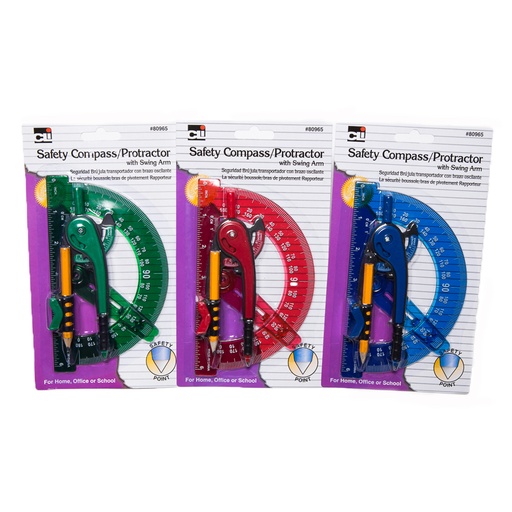 [80965ST CLI] Assorted Compass Safety and 6" Swing Arm Protractors Pack of 12