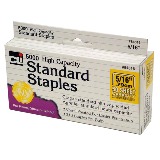 [84516 CLI] Charles Leonard® High‑Capacity Standard Staples — 5/16" Leg, 5,000/Box