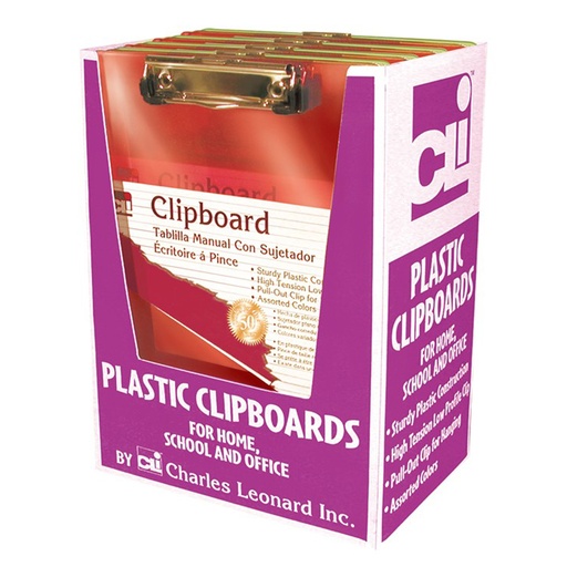[89770CD CLI] Assorted Neon Colors Transparent Letter Size Plastic Clipboards Pack of 12