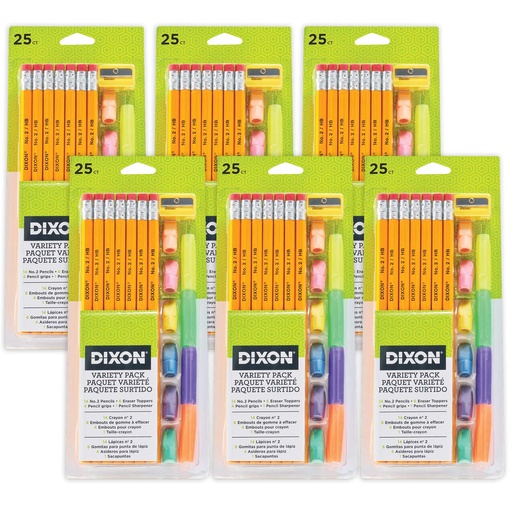 [144286 DIX] Dixon® #2 Pencils, Erasers & Pencil Grips Variety Pack (6 Sets), 7-1/2" pencil length