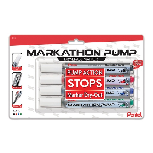 [MWL6SXBP4M PEN] Assorted Chisel Tip Markathon Pump Dry Erase Marker 4-Pack